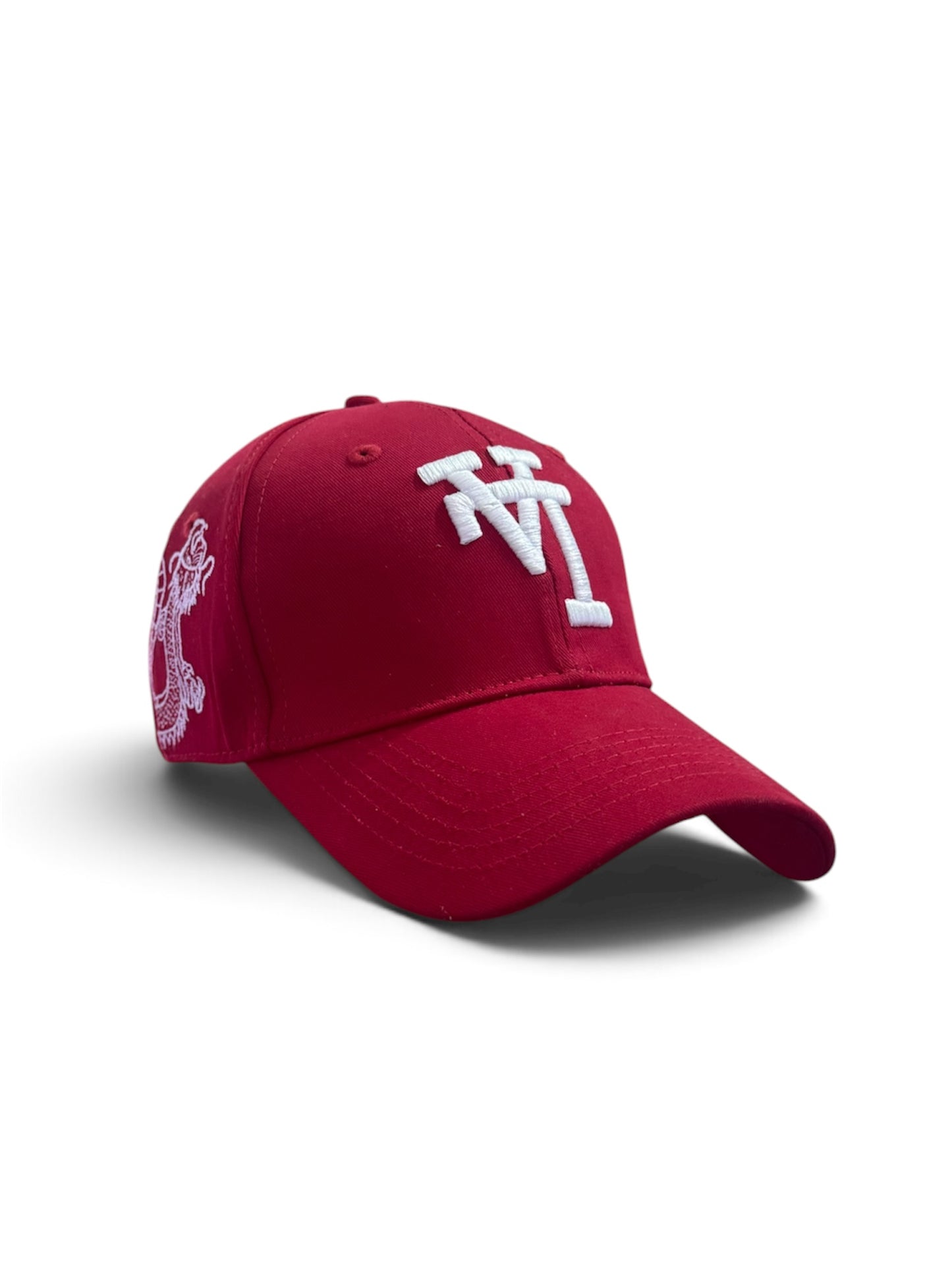 Men’s red Fitted Cap with Dragon Embroidery | Stylish Baseball Cap
