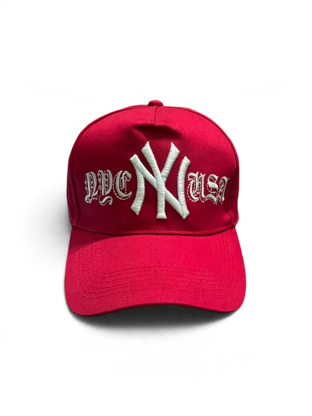 Suggested Name: New York Yankees "NYC USA" Scarlet Gothic 59FIFTY Fitted Cap