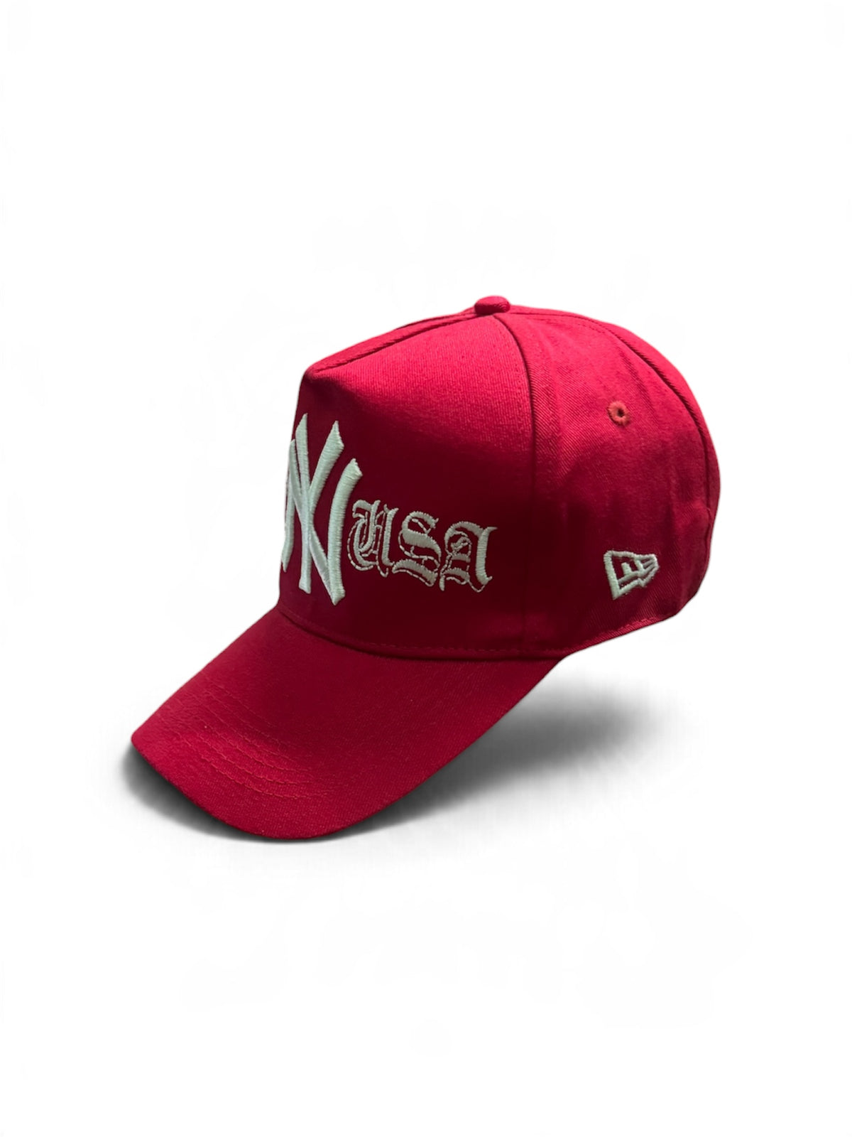 Suggested Name: New York Yankees "NYC USA" Scarlet Gothic 59FIFTY Fitted Cap